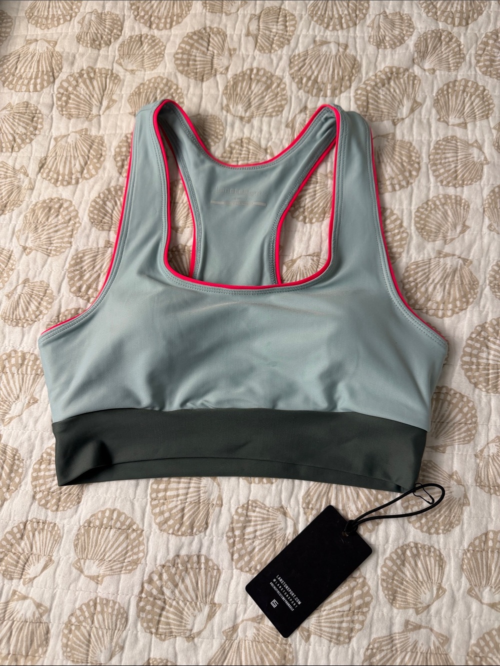 Lanston sport Women's Light Blue & Pink Trim Racerback Sports bra XS